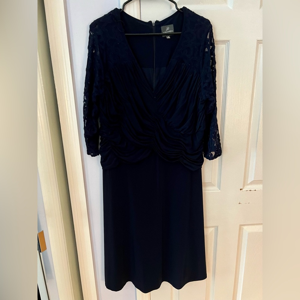 🎈Adrianna Papell Navy Blue 3/4 Lace Sleeve Cocktail Dress - size 16W